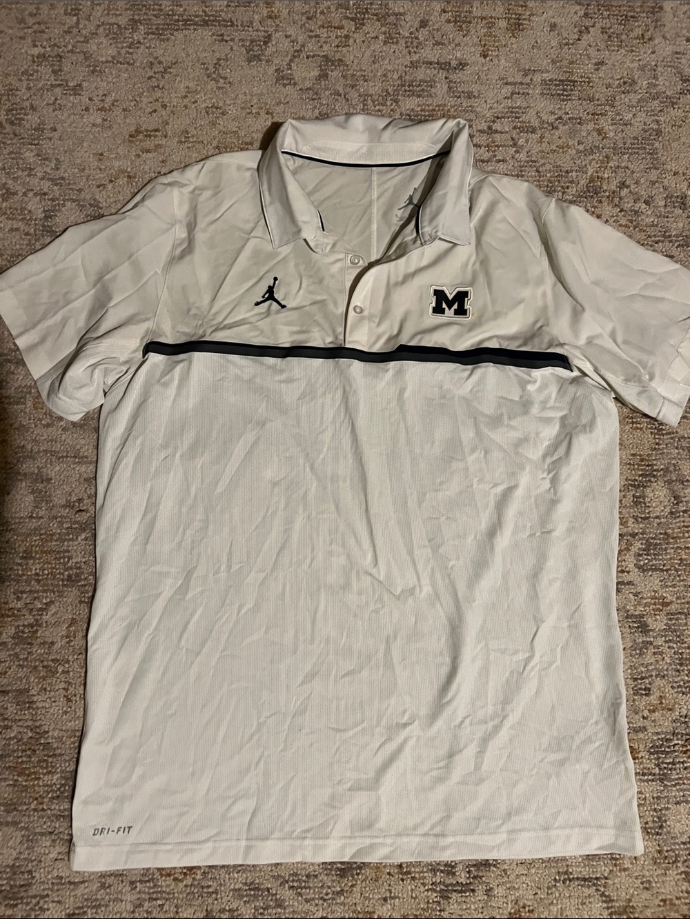 Nike White Polo with Black Trim and Embroidered M Patch